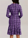 Women's Trendy Plaid Double-breasted Patchwork Ruffled Hem Dress