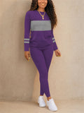 Women Color Block Tracksuit Long Sleeve Crew Neck Top and Leggings Set