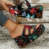 Floral Embroidery Wedge Heel Fashion Slippers for Lady