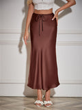 Women's Solid Color Drawstring A-Line Satin Skirts
