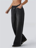 Women's Solid Color Criss-Cross Waist Wide Leg Denim Pants