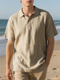 Men's Summer British Style Solid Color Polo Collar Short Sleeve Shirts