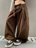 Women's Simple High-Waist Pleated Baggy Casual Pants with Belt