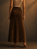 Women's High Waist Faux Suede Side Slit Skirt