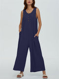 Relaxed U Neck Sleeveless Side Pocket Wide Leg Jumpsuit for Women