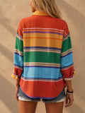 Women Colorful Striped Button Down Long Sleeve Blouses