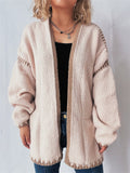 Women's Contrast Color V Neck Raglan Sleeve Cardigan Sweaters