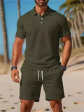 Men's Summer Casual 2 Piece Outfits Short Sleeve Polo Shirt Shorts Set
