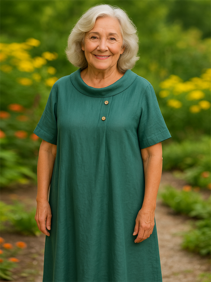 Women's Casual Summer Solid Color Round Neck Pile Collar Dress