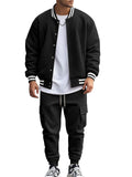 Men's Stripe Buttons Baseball Jacket and Jogger Pants Set for Casual Wear