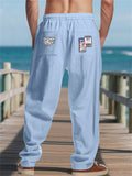 Men's Casual Drawstring Mid-Waist Wide Leg Beach Trousers with Zip Decor