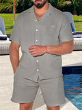 Men's Lapel Button Up Beach Shirt + Summer Sports Shorts