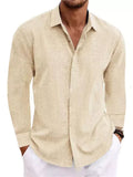 ‌Men's Loose Plain Color Simple Long Sleeve Lapel Shirt‌s