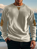 Men's Corduroy Contrast Color Round Neck Long Sleeve Shirt