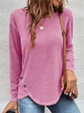 Women's Contrast Trim Round Neck Long Sleeve Asymmetric Hem Shirts