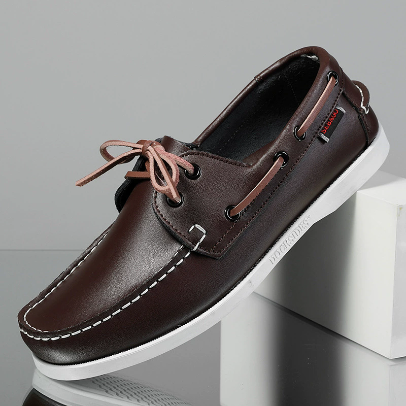 Male's Trendy Faux Leather Contrast Color Lace Up Flats Boat Shoes