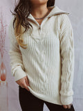 Women's Solid Color Crochet Zip Up Pullover Lapel Sweater