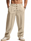Men's Casual Linen Drawstring Button Loose Pants