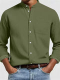 Men's Simple Stand Collar Button Up Long Sleeve Shirts