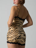 Women's Tiger Leopard Print Lace Trim Sexy Bodysuit Romper Shapewear Jumpsuit