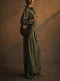 Women Vintage 2 Piece Set Button Down Shirt and Wide Leg Pants