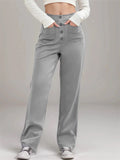 ‌Women's Casual High Waist Wide Leg Front Buttons Pants‌