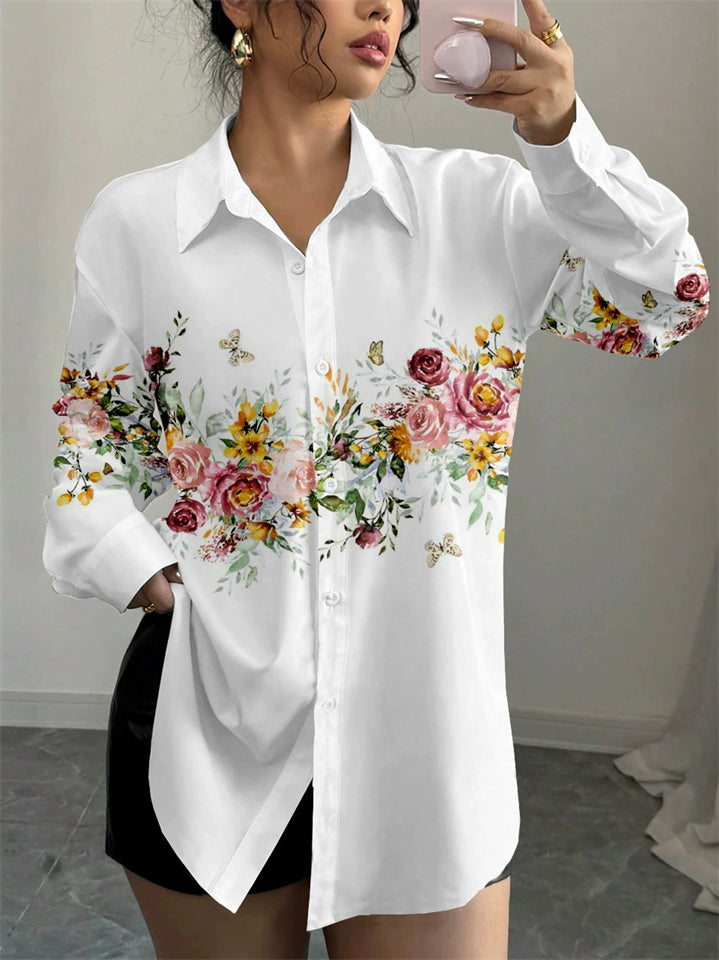 Women's Trendy Elegant Printed Lapel Long Sleeve Blouses