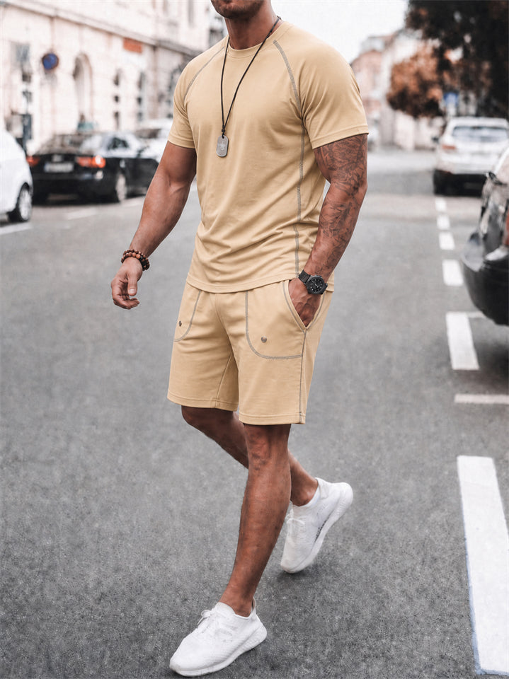 Men's Contrast Color Round Neck Quick-dry Top and Pants Set