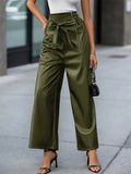 Women's High Waist Belted Wide Leg Faux Leather Pants