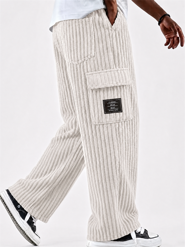 Mens Vintage Corduroy Cargo Pants with Multiple Pockets