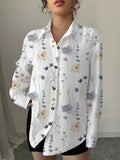Women's Trendy Elegant Printed Lapel Long Sleeve Blouses