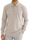 Men's Fall Lapel Long Sleeve Stripe Texture Golf Shirt