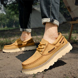 Male's Solid Color Outdoor Sedue Thick-soled Lace Up Shoes