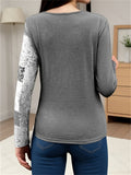 Women's Casual Contrast Color Patchwork Round Neck T-Shirt