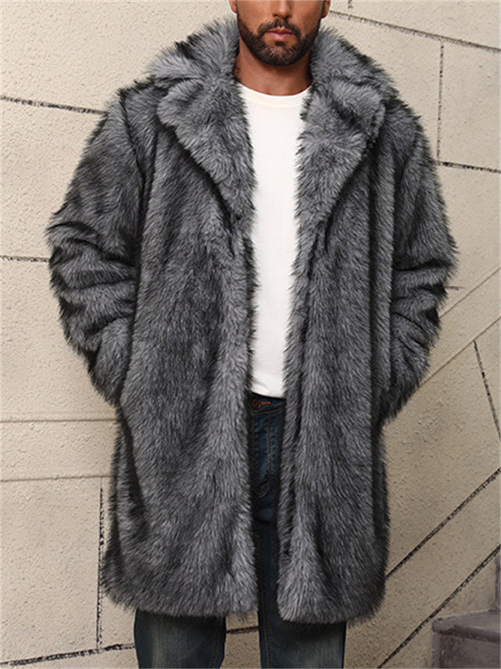 Men's Trendy Winter Mid-Length Cardigan Faux Fur Coat