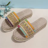 Women's Ethnic Style Thick Sole Woven Holiday Slippers