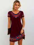 Floral Printed Short Sleeve Round Neck Dresses