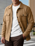 Men's Fleece-Linen Casual Button-Up Shirt Jacket for Spring Autumn