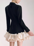 Women's V-neck Long Sleeve Organza Patchwork Suit Dress