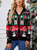 Women's Autumn Christmas Pattern V Neck Long Sleeve Cardigan Sweaters