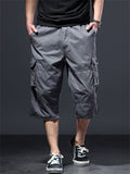 Men's Summer Casual Solid Color Cotton Pockets Cargo Capri Pants