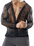 Deep V-neck Transparent Mesh Shirts for Male