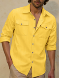 Men's Casual Linen Long Sleeve Spring Shirts with Front Pockets
