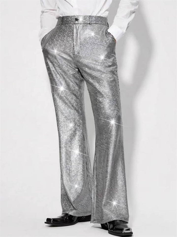 Men's Retro Bling Sequin Plaid Mid Waist Pants