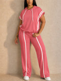 Womens Striped Sporty Hoodie Pants Matching Outfits