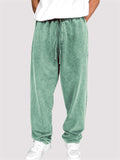 Men's Autumn Solid Color Cotton Distressed Drawstring Straight Trousers