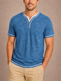 Mens Summer Casual Short Sleeve Henley T Shirt