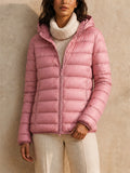Women Hooded Puffer Jacket Zip Up Lightweight Outerwear