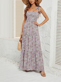 Ladies Vacation Sleeveless Multi Layered Printed Dresses