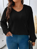 Plus Size Women's Autumn Loose Solid Color Pin Stripe Hooded Shirts